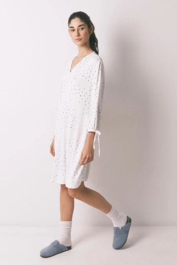 Ночная сорочка миди, белая с принтом