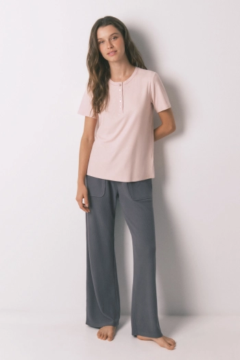 Рожева футболка в рубчик із люрексом