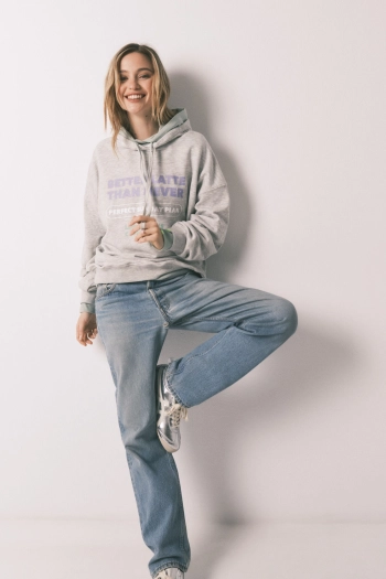 Свитшот с капюшоном из хлопкового флиса, серый