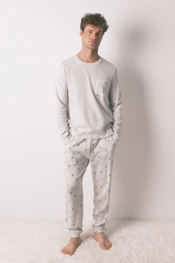 Довга чоловіча піжама бавовняна сіра