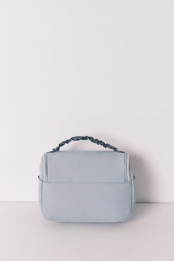 Большая синяя косметичка с цветочным принтом и кантом