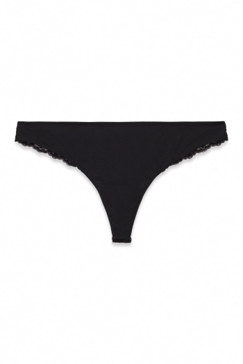 Трусики-танга з мікрофібри в рубчик та мережива