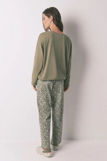 Довга піжама Smiley кольору хакі з бавовни