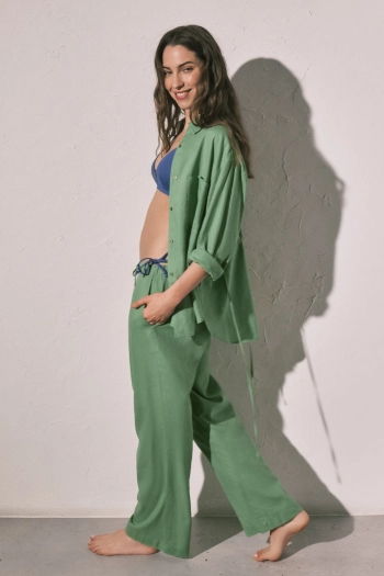 Брюки длинные льняные синие