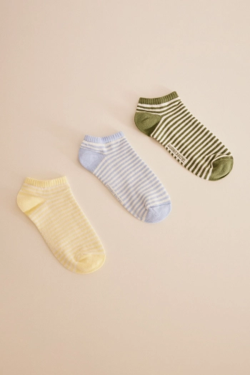 Набір з 3 пар смугастих бавовняних шкарпеток-неведимок