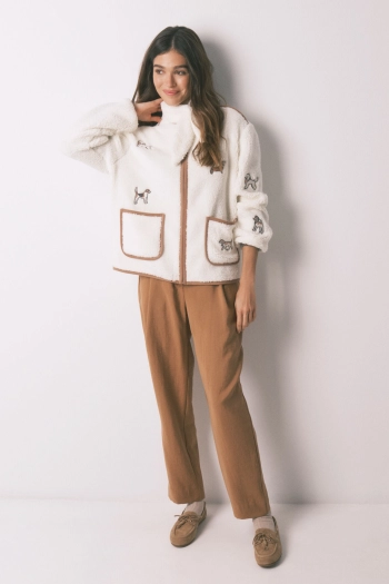 Короткий халат із флісу з аплікаціями у вигляді собачок