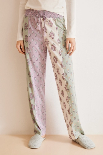 Длинные пижамные брюки из хлопка в стиле пэчворк