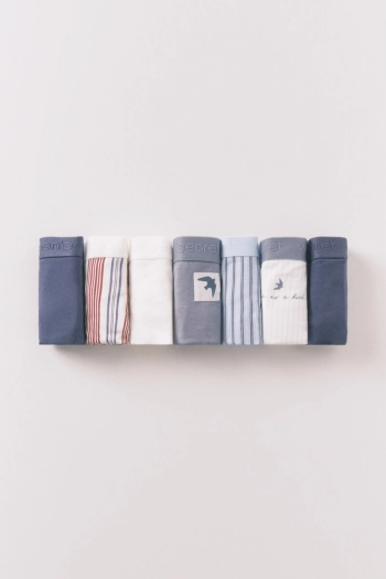 Набір із 7 класичних трусиків із бавовни синього кольору з логотипом