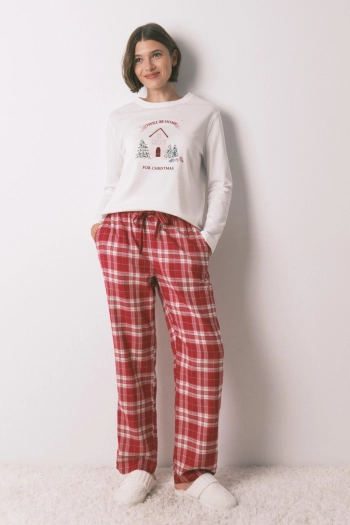 Белая хлопковая футболка с длинными рукавами и рождественским принтом