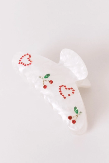 Белая мраморная заколка со стразами