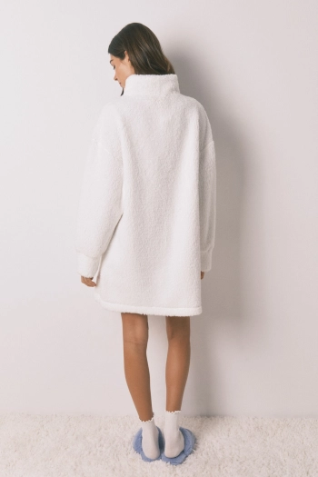 Халат миди из мягкого флиса с высоким воротником