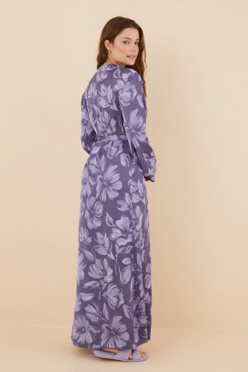 Длинный атласный халат с цветочным принтом
