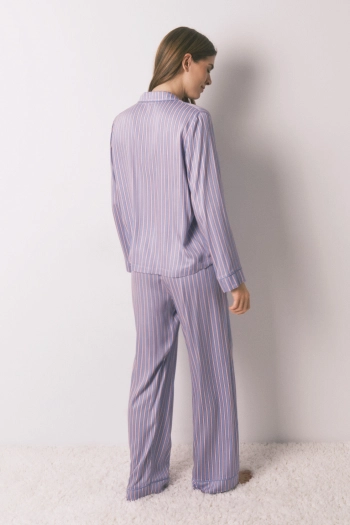 Длинная пижама из сатина в полоску