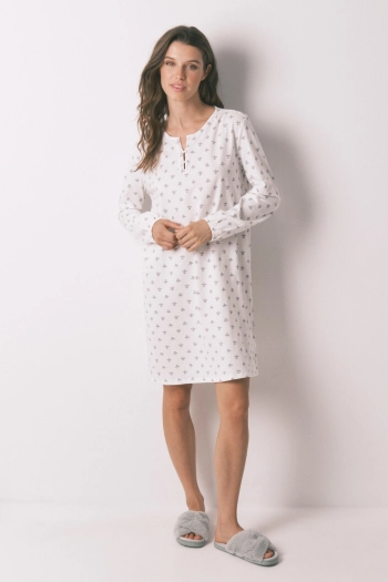 Хлопковая ночная сорочка с длинным рукавом и цветочным принтом