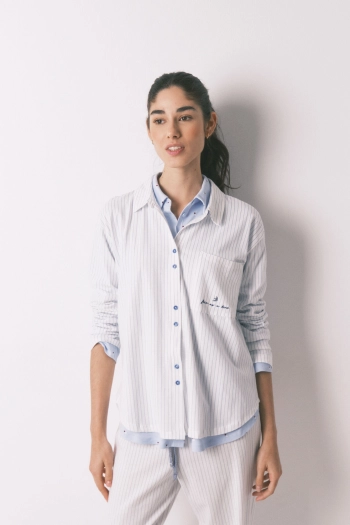 Длинная пижама из хлопка, белая в полоску