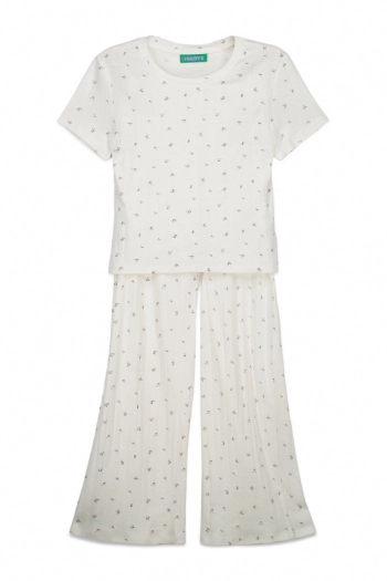 Длинная пижама из хлопка с принтом мини-цветов