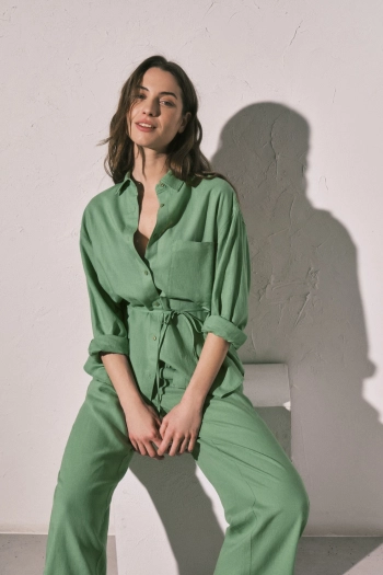 Рубашка длинная льняная синяя