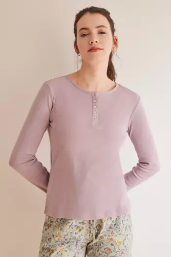 Фиолетовая футболка Henley с длинными рукавами из хлопка