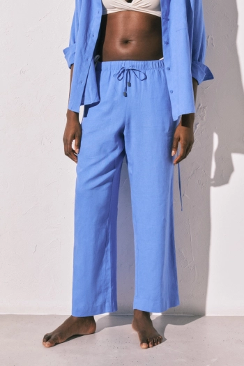 Брюки длинные льняные синие