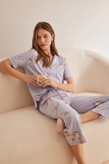 Классическая сиреневая пижама из хлопка