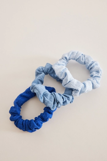 Набор из трех пар резинок для волос синего, темно-синего и джинсового цвета