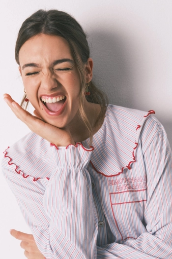 Довга бавовняна піжама з комірцем