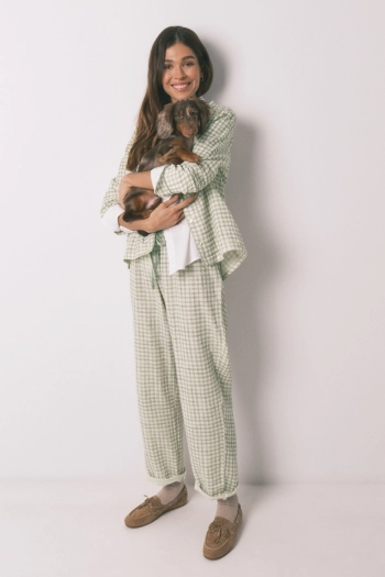 Длинная пижама из хлопка с клетчатым принтом