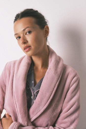 Рожевий оксамитовий халат міді з флісу