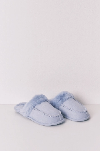Лілові капці-мокасини зі штучним хутром