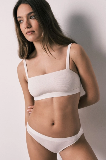 Бежевый хлопковый бюстгальтер-топ в рубчик