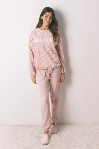 Рожева флісова піжама з орнаментом