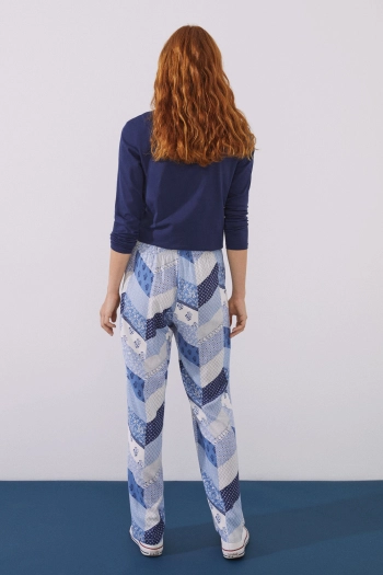 Длинные брюки в стиле пэчворк синего цвета