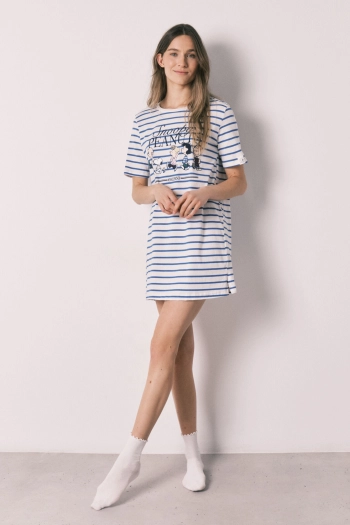 Короткая ночная сорочка Snoopy из хлопка в полоску