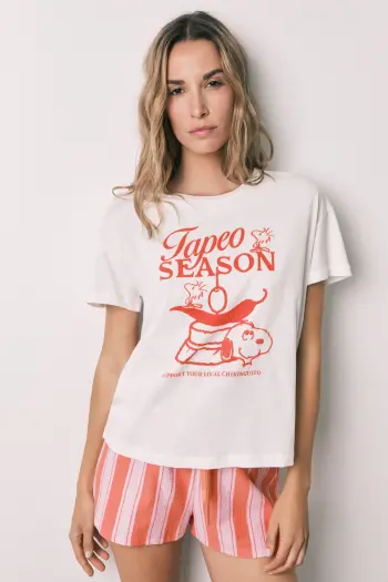 Короткая хлопковая пижама в полоску Snoopy