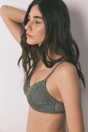 CHARMING Трикутний бюстгальтер з наповнювачем і мереживом кольору хакі