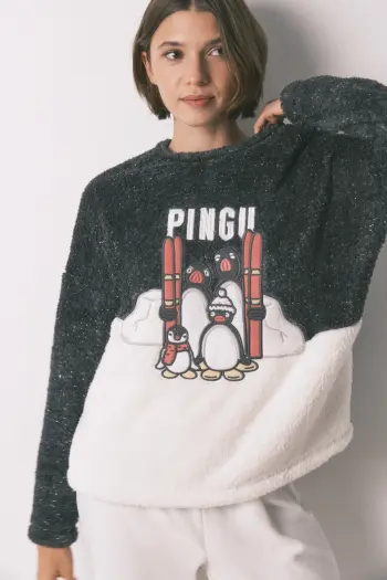 Довга м’яка флісова піжама з вишивкою Pingu