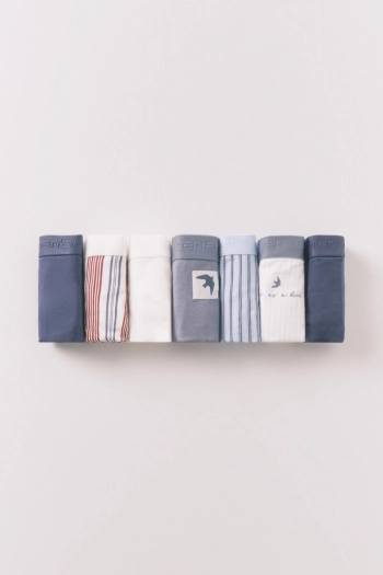 Набір із 7 трусиків-бразиліана із бавовни, синього кольору з логотипом