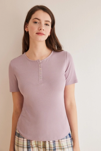 Фиолетовая футболка Henley с короткими рукавами из хлопка