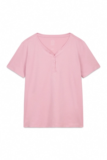 Розовая хлопковая футболка с  V-вырезом