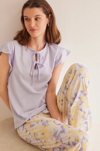 Пижама сиреневая с цветочным принтом из хлопка
