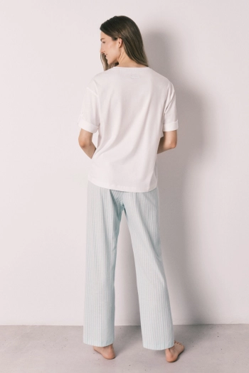 Коротка піжама з бавовни з штанами в зелену смужку