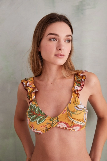 Бікіні-топ з воланами і квітковим принтом