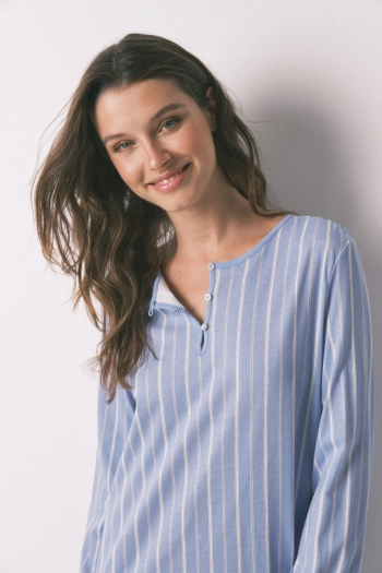 Синяя хлопковая ночная сорочка в полоску