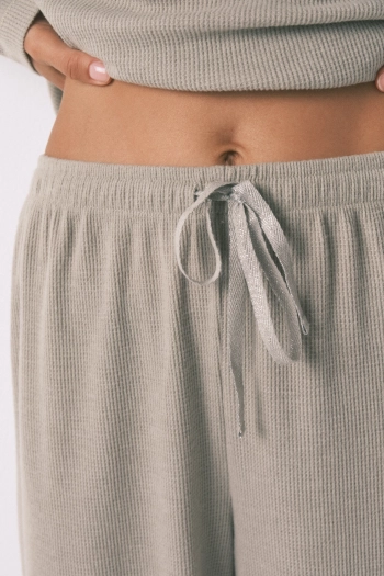 Довга піжама з вафельною фактурою кольору хакі