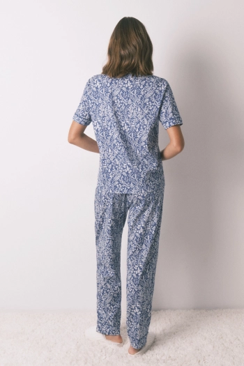 Синя бавовняна піжама з квітами
