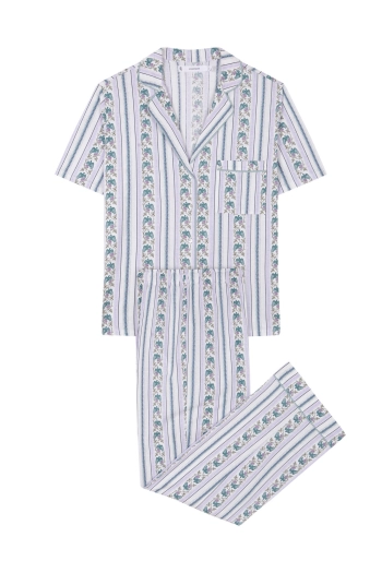 Хлопковая пижама капри в полоску с цветочным орнаментом