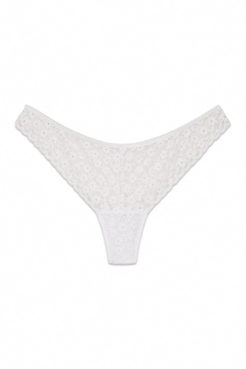 Белые трусики-танга с цветочным кружевом
