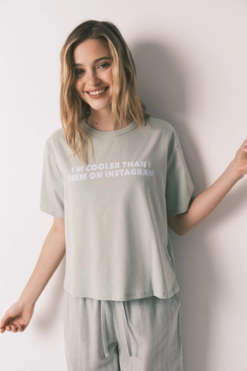 Длинная хлопковая пижама с принтом в полоску