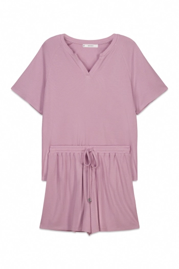 Короткая пижама с вафельной фактурой розовая