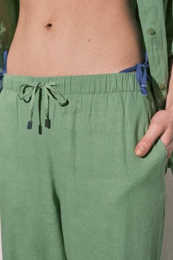 Брюки длинные льняные синие